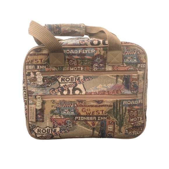 Vintage Pioneer Express Route 66 Needlepoint Tapestry Mini Duffel Bag Travel - Picture 1 of 11